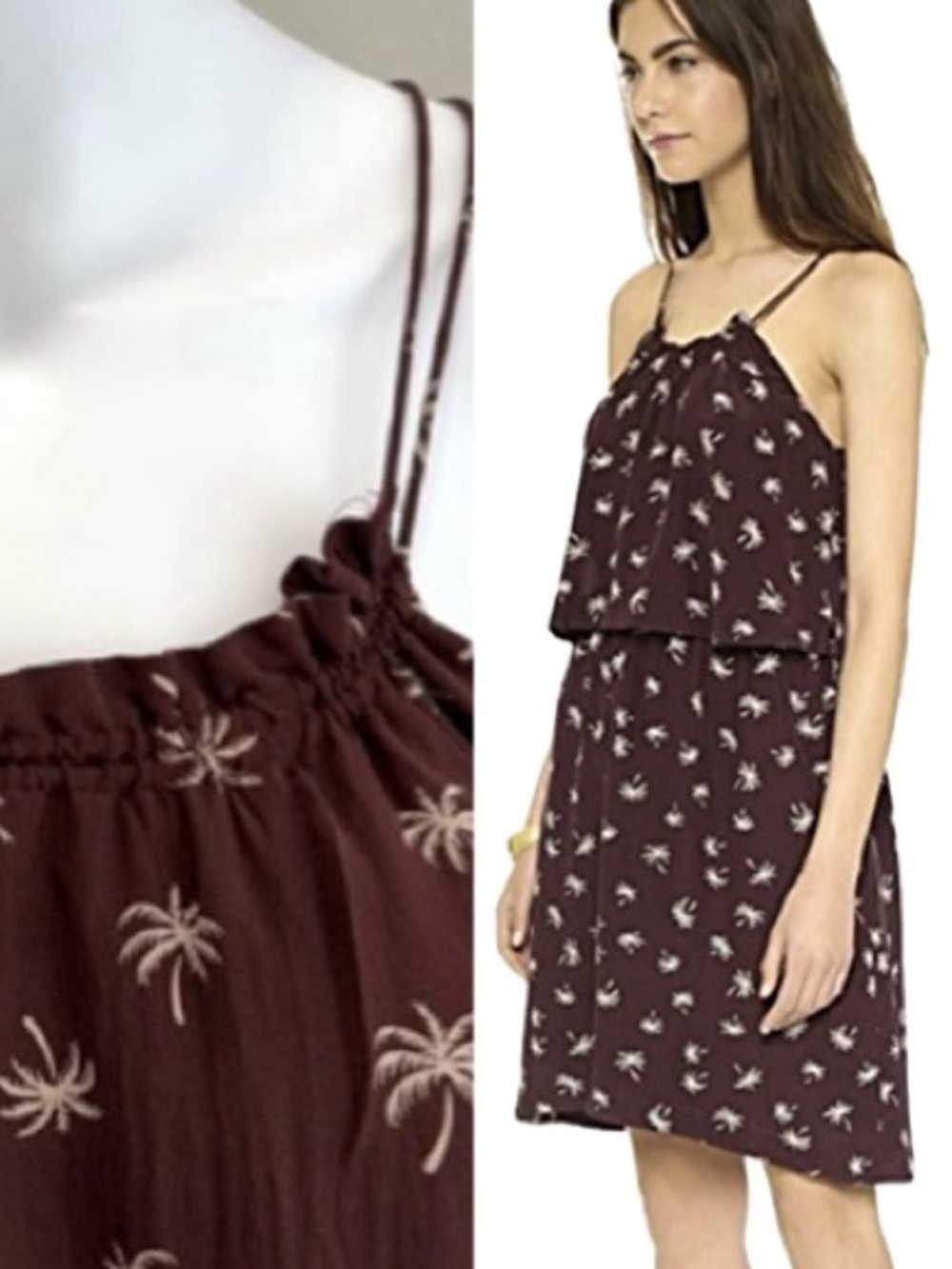Madewell Silk Dream Drift Palm Tree Sundress Size 8 Tiered Ruffle Halter Mini